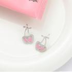 Heart Cherry Alloy Earring Stud Earring - 1 Pair - S925 Stud - Pink & Silver - One Size