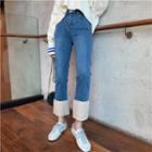 Furry Hem Boot-cut Jeans