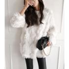 Faux-fur Fleece-lined Boxy Pullover White - One Size