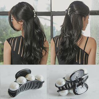 Faux-pearl Accent Hair Claw Black - One Size
