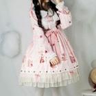Long-sleeve Printed A-line Dress / Hair Piece