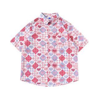 Short-sleeve Lettering Flower Print Shirt