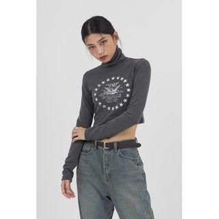 Turtle-neck Printed Crop Top