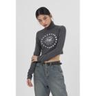 Turtle-neck Printed Crop Top