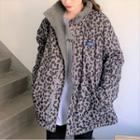 Fleece Zip-up Leopard Print Jacket