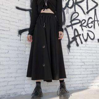 Adjustable Length Midi A-line Skirt Black - One Size