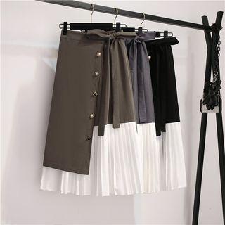 Faux Pearl Asymmetric A-line Midi Skirt