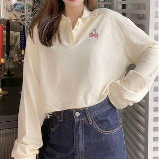 Cherry Embroidered Collared Sweatshirt / Hooded Zip Jacket