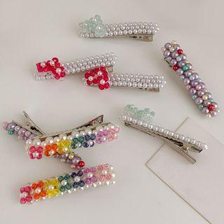 Set Of 2 : Flower Faux Crystal Hair Clip