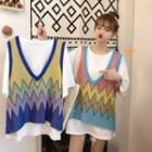 Color Block Knitted Vest / Plain Elbow-sleeve T-shirt