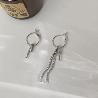 Non-matching Hoop Drop Earring 1 Pair - Silver - One Size