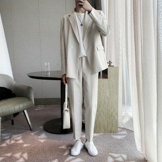 Single Breasted Blazer / High-waist Plain Pants