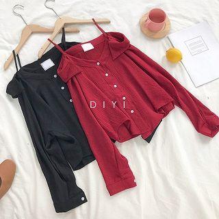 Plain Off-shoulder Single-breasted Blouse