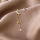 Moon & Star Rhinestone Asymmetrical Fringed Earring 1 Pair - Gold - One Size