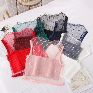 Set: Cropped Knit Camisole + Mesh Top
