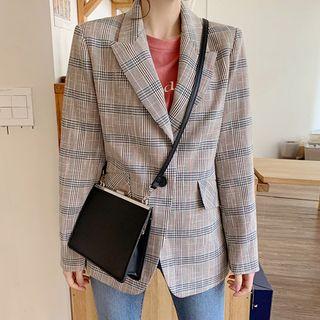 Peaked-lapel Glen-plaid Blazer Black - One Size