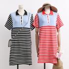 Colorblock Striped Knit Polo Dress