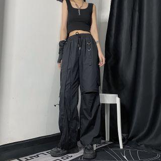 Drawstring Waist Zipper Straight Leg Pants