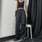 Drawstring Waist Zipper Straight Leg Pants