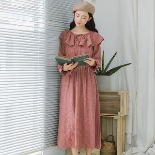 Plaid Long-sleeve Ruffled Maxi Dress