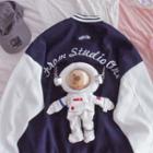Astronaut Bear Applique Baseball Jacket