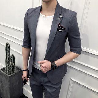 Set: Elbow Sleeve Slim Fit Blazer + Cropped Dress Pants