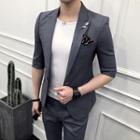 Set: Elbow Sleeve Slim Fit Blazer + Cropped Dress Pants