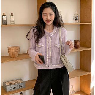 Contrast-trim Cropped Tweed Cardigan