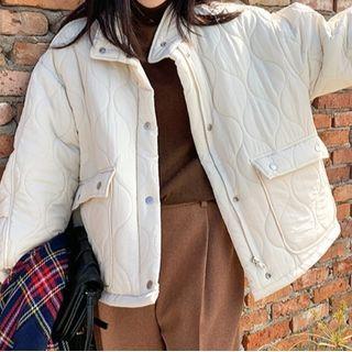 Quilted Zip Jacket Cream White - One Size