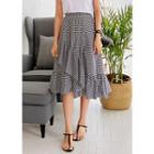 Wrap-front Frilled Check Long Skirt
