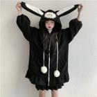Ear Accent Oversized Hooded Jacket Black - One Size