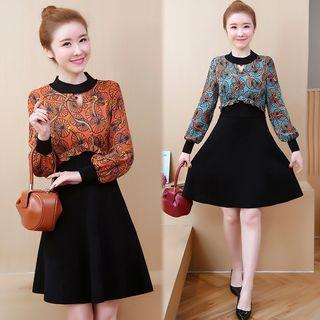 Log-sleeve Floral Midi Dress