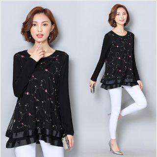 Embroidered Long-sleeve Layered Top