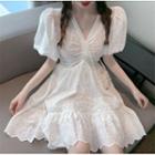 Puff-sleeve Cutout A-line Dress