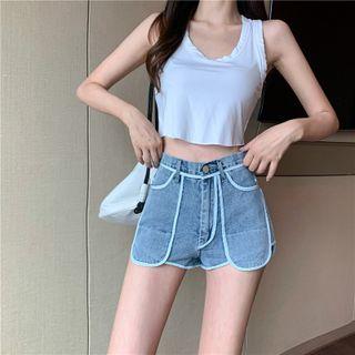 High-waist Two-tone Denim Shorts