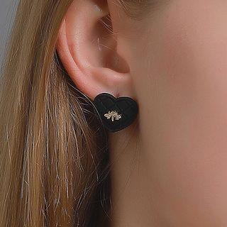 Alloy Bee & Heart Earring 01#1972 - Black - One Size