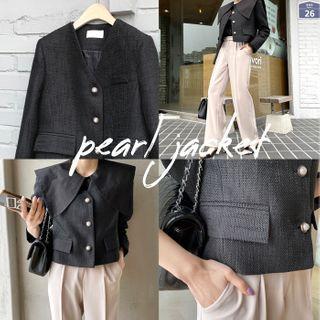 V-neck Cropped Tweed Jacket