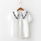 Embroidered Short-sleeve Shirt White - One Size