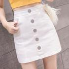 Button Accent Denim A-line Skirt