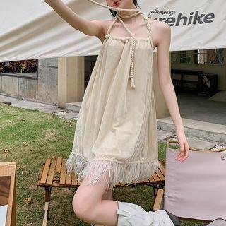 Spaghetti-strap Halter Neck Fringed Mini Dress