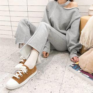 Off-shoulder Sweatshirt & Boot-cut Sweatpants Set