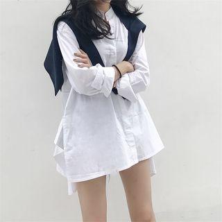 Set: Slit-side Long Shirt + Sleeveless Cape