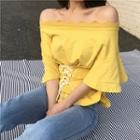 Lace Up Off-shoulder Elbow-sleeve Top