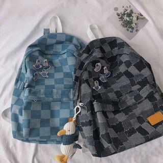 Checker Print Denim Backpack