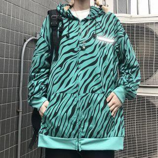 Zebra-print Zip Hooded Sweatshirt