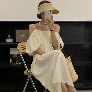 Puff-sleeve Old Shoulder Midi Dress