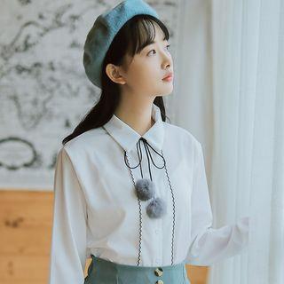 Pom Pom Tie-neck Shirt