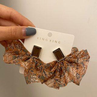 Floral Print Chiffon Dangle Earring