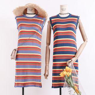Lightweight Sleeveless Striped Knit Dress