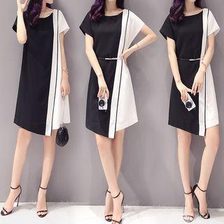 Short-sleeve Paneled Chiffon Dress